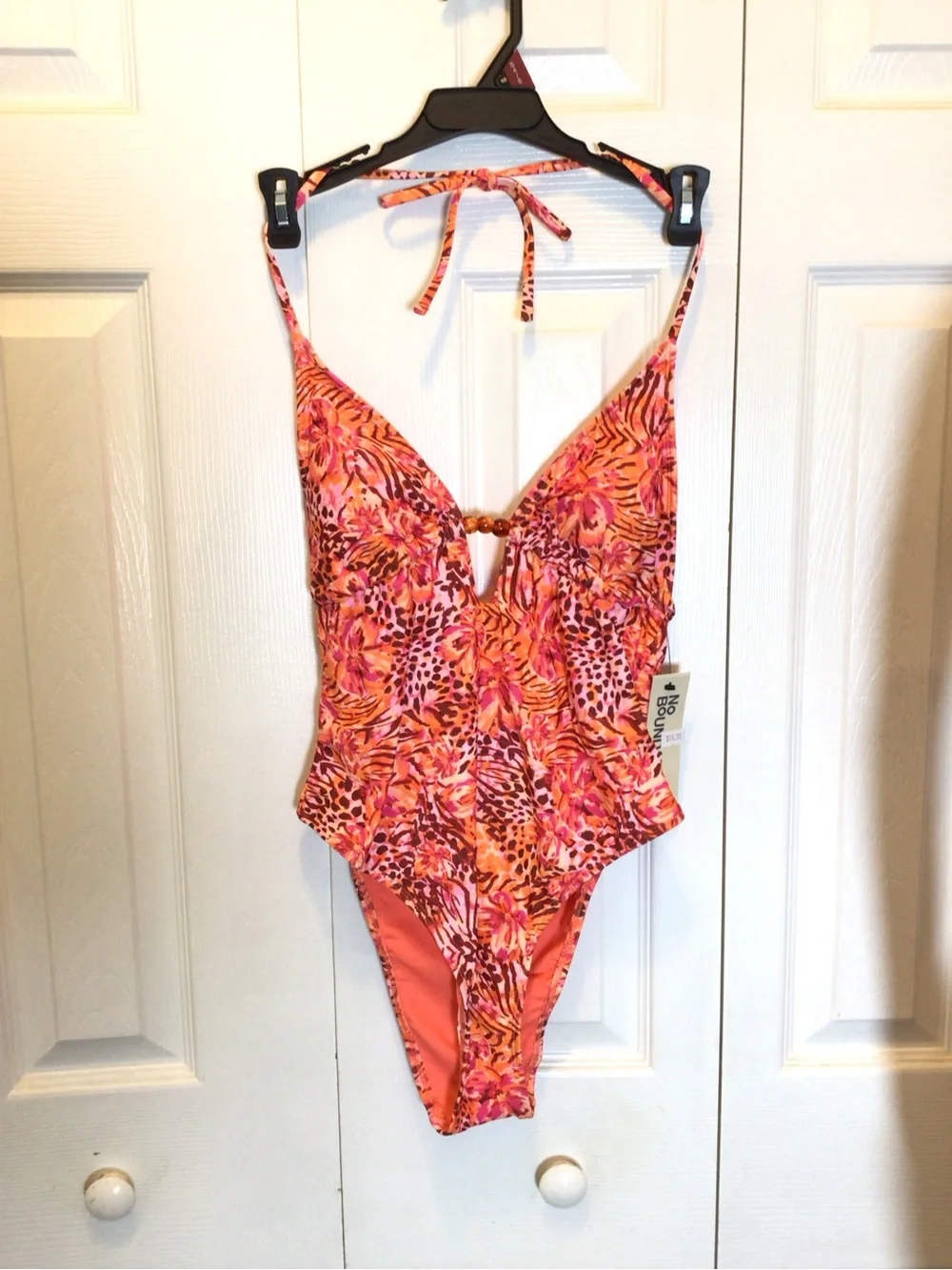 No Boundaries Floral Animal Print Beaded Cutout One Piece Swimsuit Size S 4-6